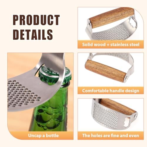 Garlic Press Rocker, 2025 New Manual Stainless Steel Garlic Presser Rocker, Crusher Masher with Garlic Peeling Drum Brush for Home Kitchen Utensils (1)