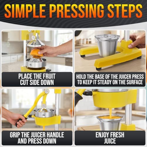 Cast Iron Juicer Hand Press, Heavy-Duty Squeezer (Yellow)