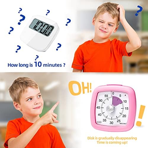 Secura 60-Minute Visual Timer, Silent Study Timer for Kids and Adults