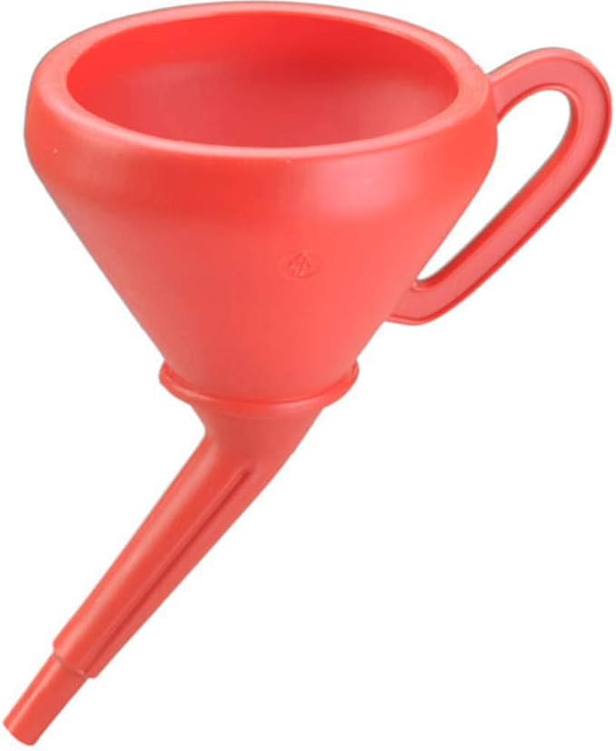 hünersdorff Universal Funnel 205 mm with Handle, Splash Guard and Strainer, red, HD-PE, Made in Germany