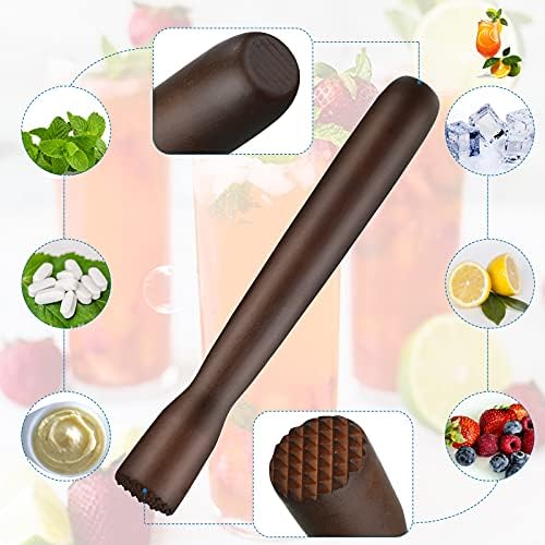 Patelai Wooden Cocktail Muddler Bar Spoon Mixing Tool Set, Brown