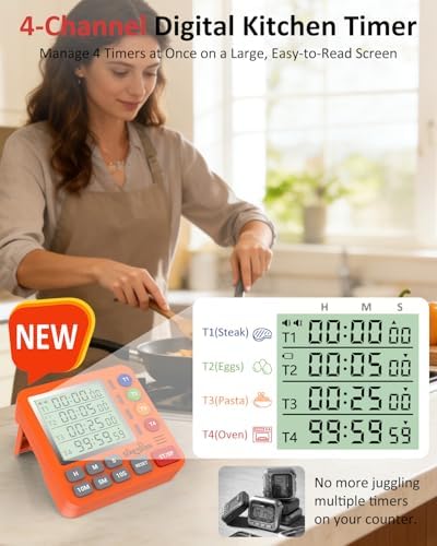 Digital Kitchen Timer with 4 Channel, Loud Alarm and Silent Mode