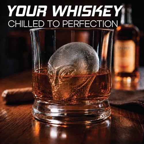 ZENWARE Alien Ice Cube Mold –4 Large 3D Alien Head Ice Cubes (2.32") for Whiskey & Cocktails, Spill-Free Lid, BPA-Free Silicone Tray for Chocolate, Gummies & Resin – Unique Sci-Fi Gift & Bar Accessory