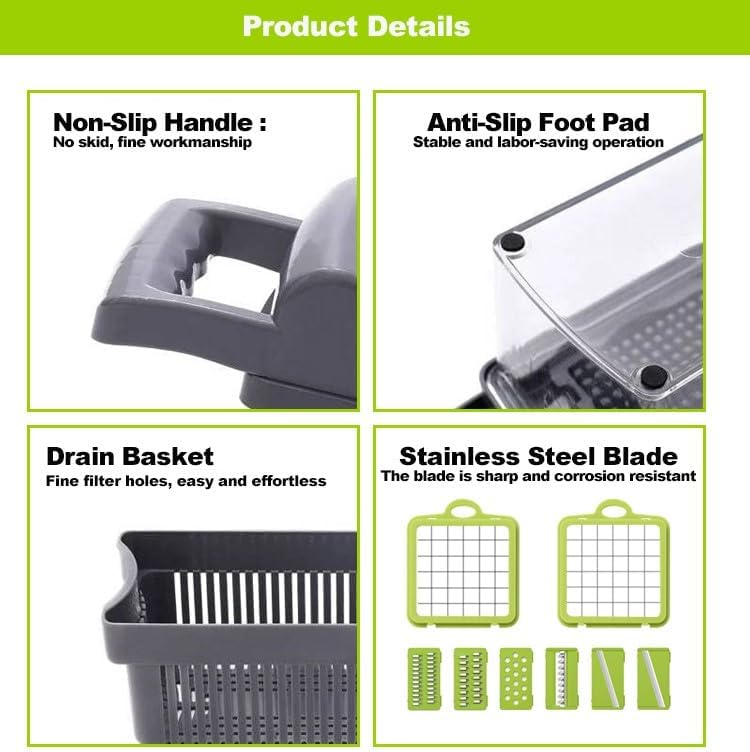 KitchenHelper 15 in 1 Mandoline - Food Chopper, Cutter, Dicer, Grater, Peeler, Slicer, Egg Separator, and Rinse Basket
