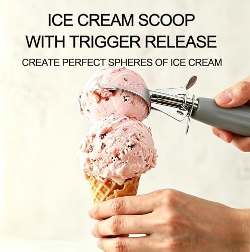 4 oz Stainless Steel Ice Cream Scoop with Trigger Release + Ice Cream Spade
