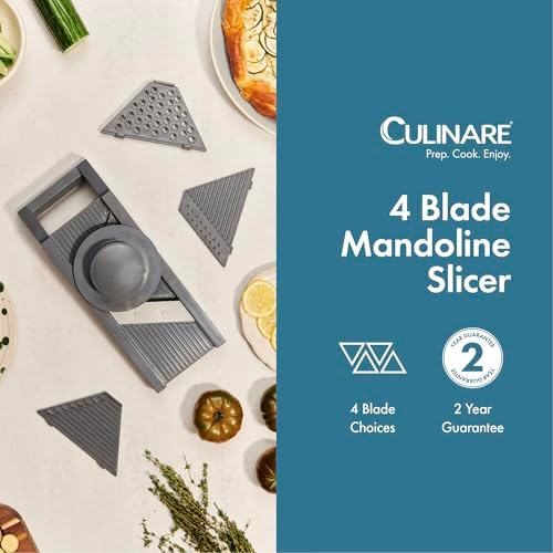 Culinare Multi-Blade Mandoline Slicer, Vegetable, Cheese Chopper and Grater, 4 Interchangeable Blades, Safety Guard, Non-Slip Base