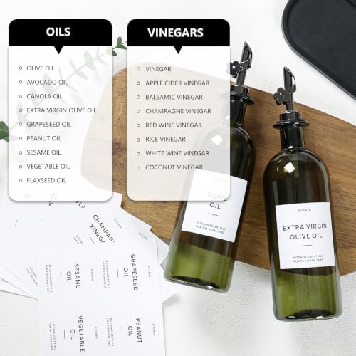 Olive Oil Dispenser for Kitchen, 2-Pack 16oz Glass Bottle with White Labels