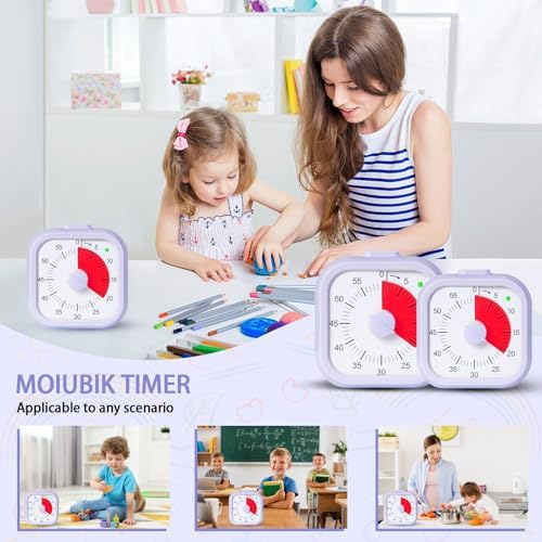 Visual Timer for Kids 60 Minute Countdown Timer Silent Operation for Classroom Study Office Kitchen Kids Timer Teaching (Purple)
