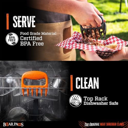 Bear Paws Meat Claws - The Original BBQ Meat Shredder Claws - Orange