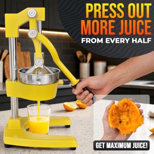 Cast Iron Juicer Hand Press, Heavy-Duty Squeezer (Yellow)