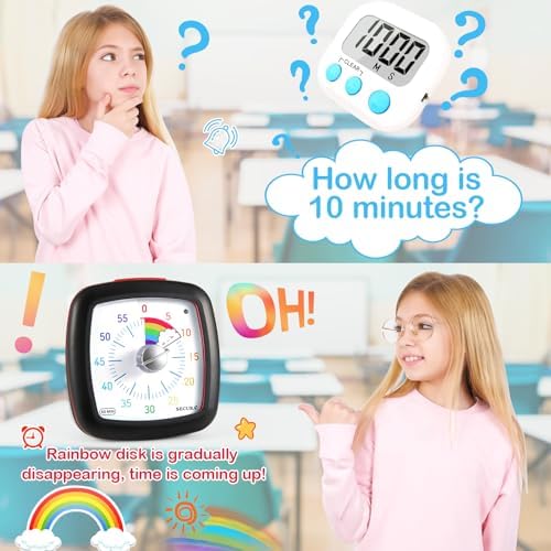 Secura 60-Minute Visual Timer, Silent Study Timer for Kids and Adults
