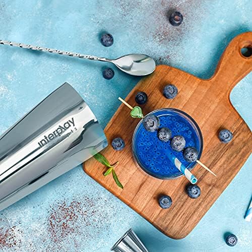 Interplay Concepts Cocktail Shaker Set, 8Pcs Stainless Steel Barware-Tool, Includes Jigger, Bar Spoon, Bottle Pourers, Tong, Strainer, 750ml Boston Shaker