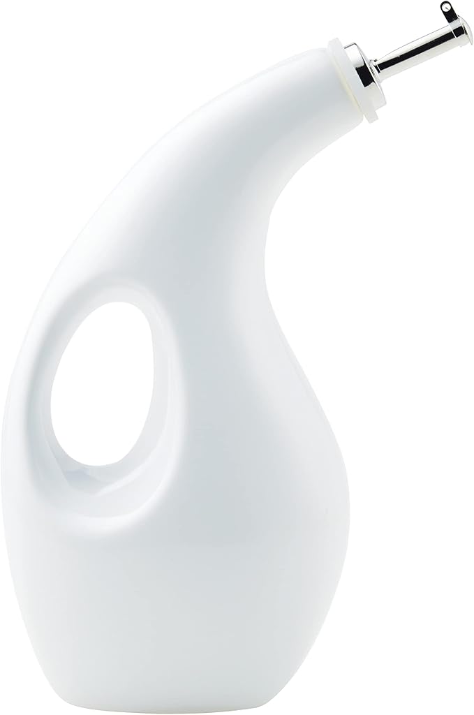 Rachael Ray Ceramic Olive Oil Dispenser Bottle for EVOO Oil and Vinegar, 24-Ounce, White