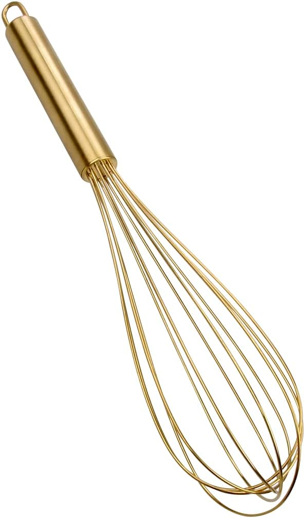 Stainless Steel Whisk Heavy Duty - Gold Metal Kitchen Whisking Tool for Cooking, and Baking - 11.75" Wire Whip