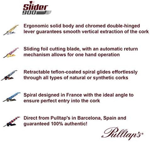 Pulltap's Genuine Slider 900 Waiter's Corkscrew – Double-Hinged Wine Key with Sliding Foil Cutter – Patented Design – Made in Spain – Black/Black