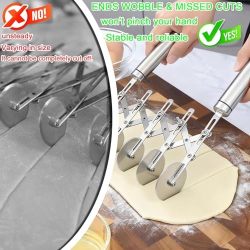 5-Wheel Pastry Cutter & Dough Divider - Adjustable Heavy Duty Stainless Steel Tool for Cinnamon Rolls, Brownies, Lattice, Pasta, Pizza | Achieve Perfect, Even Cuts Every Time