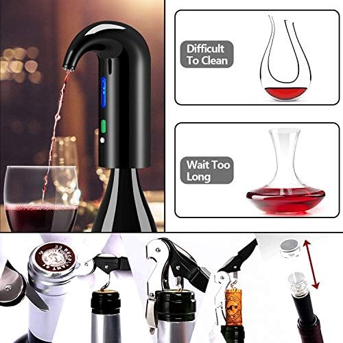 Fathers Day Gift Electric Wine Aerator & Automatic Wine Dispenser – 1-Button Instant Aeration, Decanter Wine Pourer for Red & White Wine, USB Rechargeable Wine Accessories – Best Wine Gift for Men