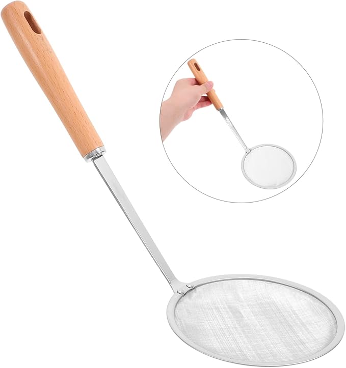 PRETYZOOM Fine Mesh Skimmer Spoon with Handle Multi-functional Colander Strainer for Cooking Small for Oil Separation and Food Filtering