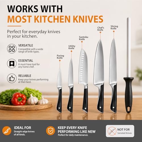 10-in Ceramic Honing Rod, 1200 Grit Knife Sharpener Rod for Kitchen Knives