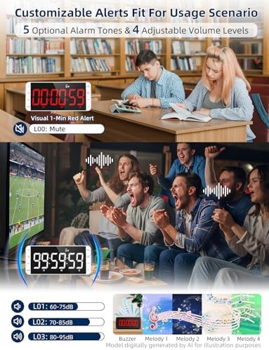 Large 7.8" Digital Timer with LED Display, Magnetic for Kitchen & Classroom