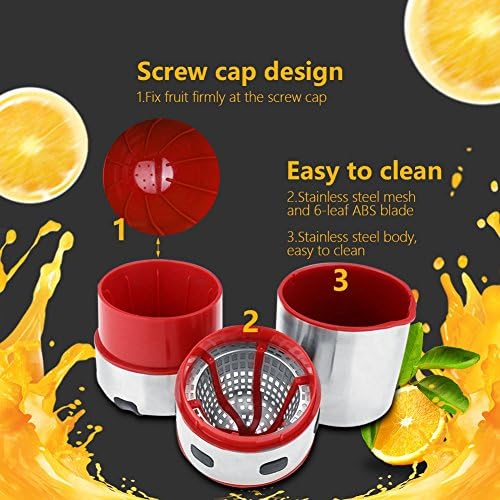 Manual Citrus Juicer Portable Press Squeezer with Strainer for Home Travel 304 Stainless Steel and ABS Red Silver 600 to 800mL Compact Hand Operated