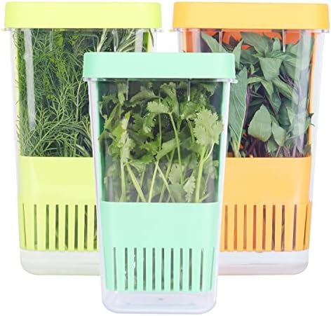 LUVCOSY 3 Pack Herb Keeper, BPA-Free Plastic Herb Saver with an Inner Basket for Cilantro, Mint, Parsley, and Asparagus, Keeps Fresh Herbs for 3 Times Longer