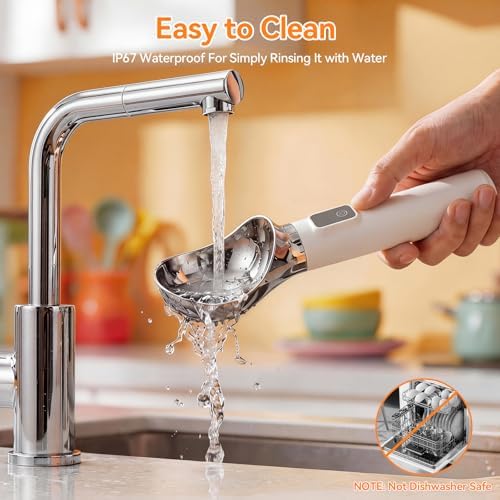 TechRise Heated Ice Cream Scoop, 5000mAh Rechargeable Ice Cream Scooper with LED Display, Heats Up to 158°F for Hard Frozen Ice Cream, IP67 Waterproof, Easy Scoop for Seniors & Kids, Ideal Gift, 2oz