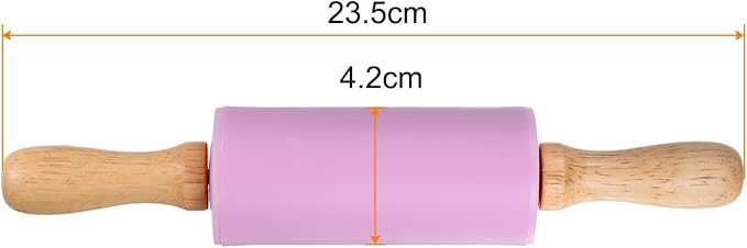 HARFINGTON 2pcs Silicone Rolling Pins for Baking 9.25 Inch Non-Stick Silicone Surface Wooden Handle Rolling Pin Small Roller Playdough Rolling Pins for Fondant Kitchen Dough Pizza, Purple