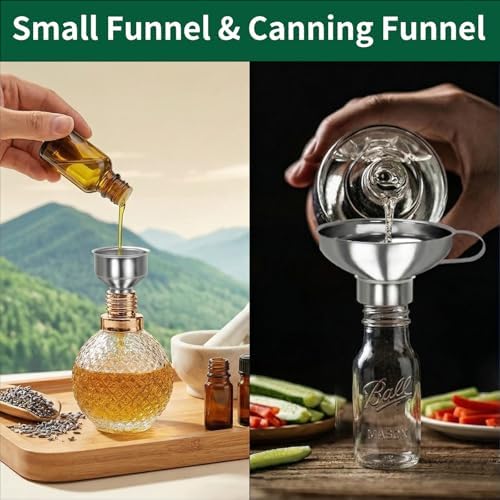 7-Piece Stainless Steel Canning Funnel Kit – Wide Mouth Mason Jar Funnels with 100/200 Mesh Strainers, Removable Filter Tip & Sponge Brushes