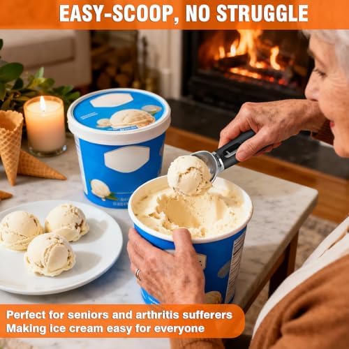 Heated Ice Cream Scoop Rechargeable, Electric Ice Cream Scooper with 3-Temp Settings, LED Display & IPX7 Waterproof, Ergonomic Silicone Handle, House Warming Gifts for Women Men Friend (black)
