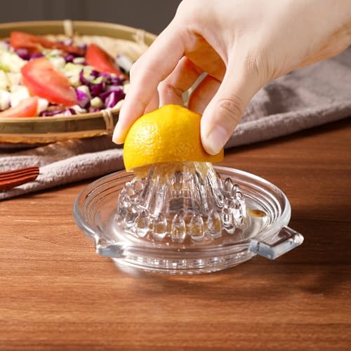 Glass Lemon Manual Juicer, for Orange, Grapefuit, Small Citrus, Extractor Manual Hand with Handle and Pour Spout, Kitchen Bar Drink Preparation Tool (2)