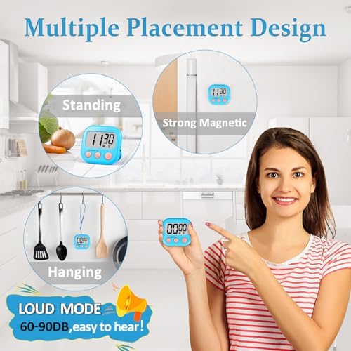 ZILLEEN Digital Kitchen Classroom Timers for Kids Cooking 6pcs Blu Pk Pur