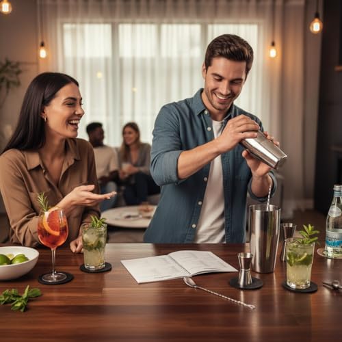 NutriChef 7 Pcs. Bartender Set, Multi-Piece Cocktail Shaker Set Mixer with Essential Bar Accessory Tools with Cocktail Shaker, Bar Spoon, and Jigger | Bartender Martini Mixology Barware