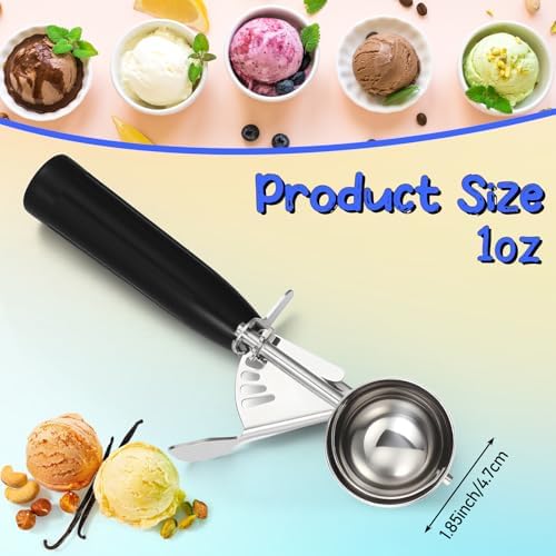 Reallnaive 8 Pcs Ice Cream Scooper with Trigger, 1 oz, Black
