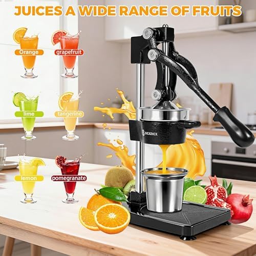 Cast Iron Manual Citrus Juicer Press, Heavy Duty Fruit Squeezer
