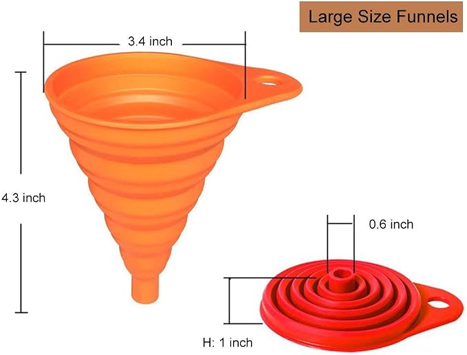 KongNai Silicone Collapsible Kitchen Funnels 4 Pack + Wide Mouth Canning Funnels 3 Pack