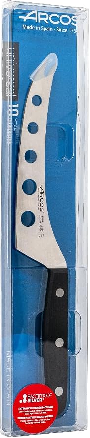 Arcos Cheese Knife 6 Inch Nitrum Stainless Steel and 145 mm blade. 161 gr. Ergonomic Polyoxymethylene POM Handle. Series Universal. Color Black