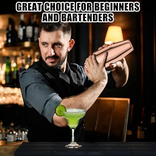 IOV Cocktail Shaker, 24 oz Martini Shaker, Drink Mixer with Built-in Strainer, Professional Stainless Steel Margarita Alcohol Shaker with Cocktail Recipe Guide, Bartender Kit Gifts, Rose Gold