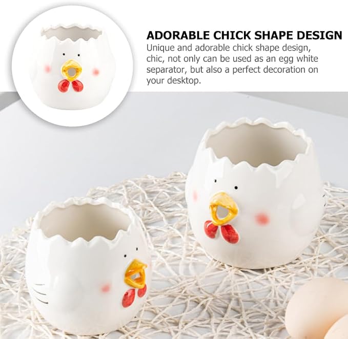 Ceramic Egg Separator Chick Shape Lightweight Kitchen Tool for Yolk and White Separation 4.1X4.1X3.9 Inch