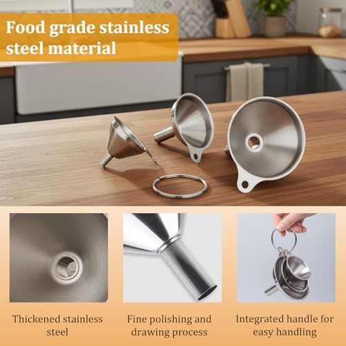 6-Piece Stainless Steel Funnels Set, Spice Funnel for Kitchen Use, Durable Funnels for Transferring Liquids and Powders, Spice Funnel organizing Kitchen Spices, Filling Bottles with Condiments
