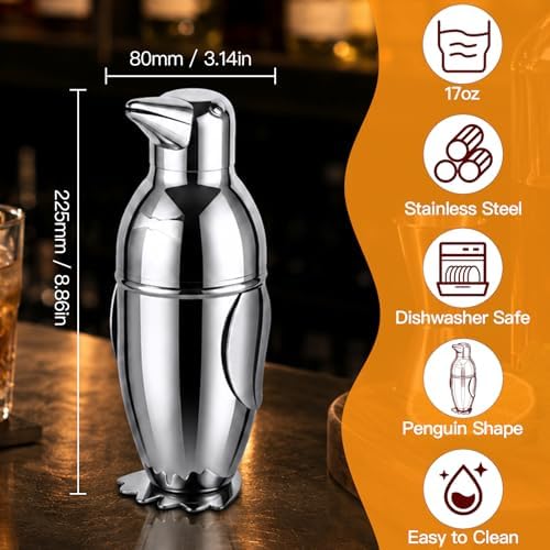 Penguin Cocktail Shaker with Strainer 17 oz