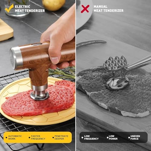 Electric Meat Tenderizer Tool,Cordless Meat Tenderizer Machine with 2 Stainless Steel Meat Mallet,Kitchen Essentials For Tenderizing Steak/Beef/Chicken Chops (brown) (N-09)