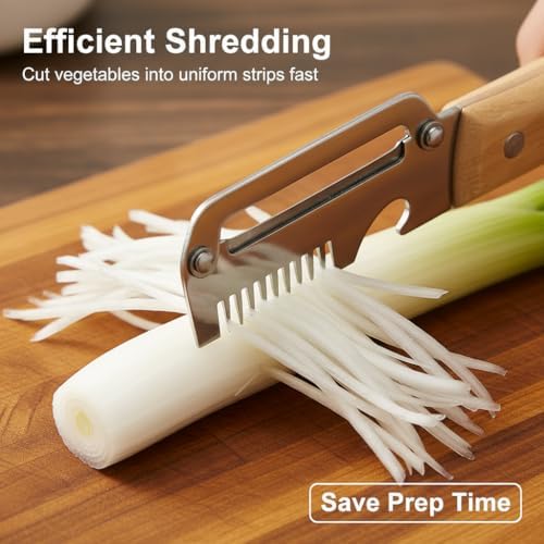 Premium Stainless Steel Vegetable Peeler Multifunctional Kitchen Peeler for Potato Carrot Fruit Veggie with Wooden Handle Sharp Swivel Blade Non-Slip Easy Peeling (2 Pcs)
