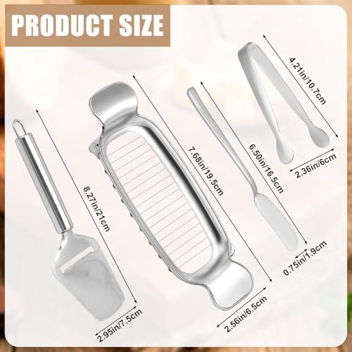 4pcs Stainless Steel Cheese Cutter Set, Includes Wire Butter Slicer Butter Spreader Cheese Plane and Tongs Practical Kitchen Tools for Home Kitchen Baking Breakfast