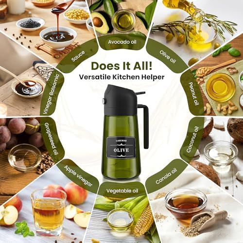 Oliver Oil Sprayer Dispenser for Cooking Bottle 16oz Green Glass Black