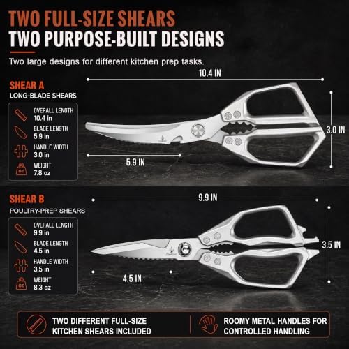 Heavy Duty Kitchen Shears 2 Pack, Full-Size Stainless Kitchen Scissors