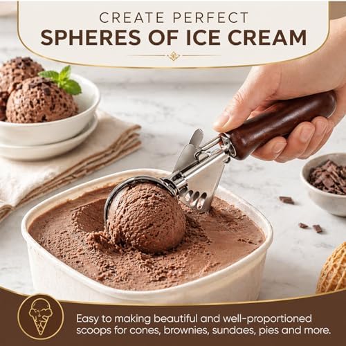 Ice Cream Scoop with Invisibility Trigger Release, Cookie Scoop for Baking, 304 Stainless Steel Cookie Dough Scooper with Release Lever, Disher for Muffins, Fruit & Vegetables (Large)