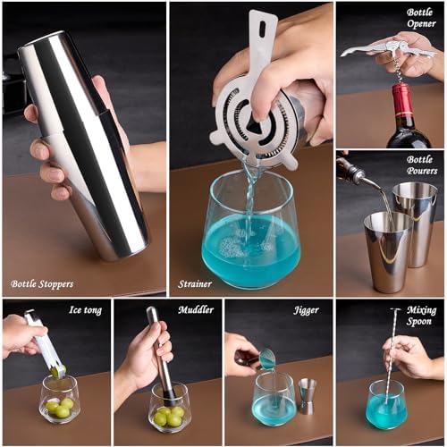 Wukuna Cocktail Shaker Bartender Kit, 15 Pcs Bar Tool with Acrylic Stand