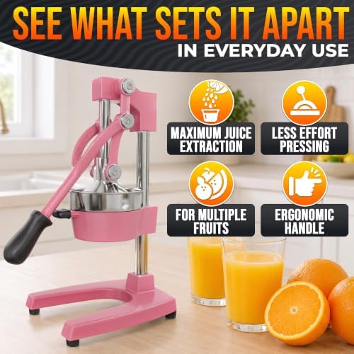 Cast Iron Juicer Hand Press, Heavy-Duty Squeezer (Pink)