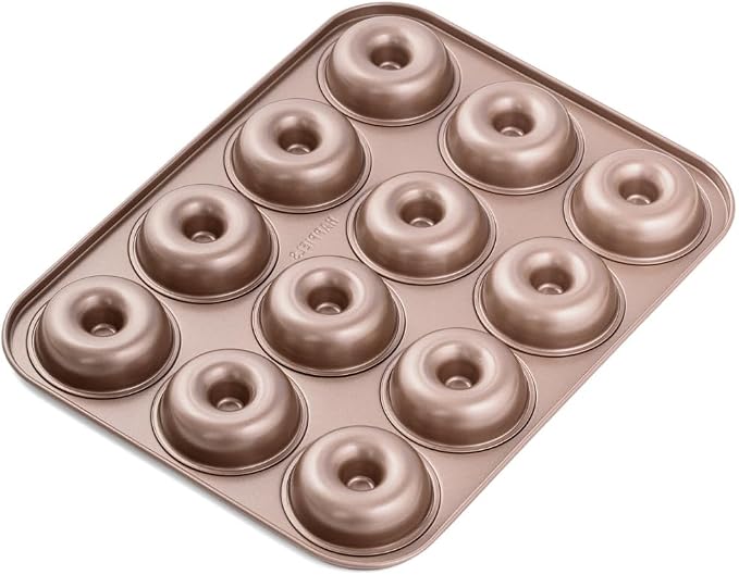 12 Well Donut Pan Nonstick, PFOA & BPA Free | | Non-Toxic - High Carbon Steel - Gold - Donuts Mold for Oven Baking